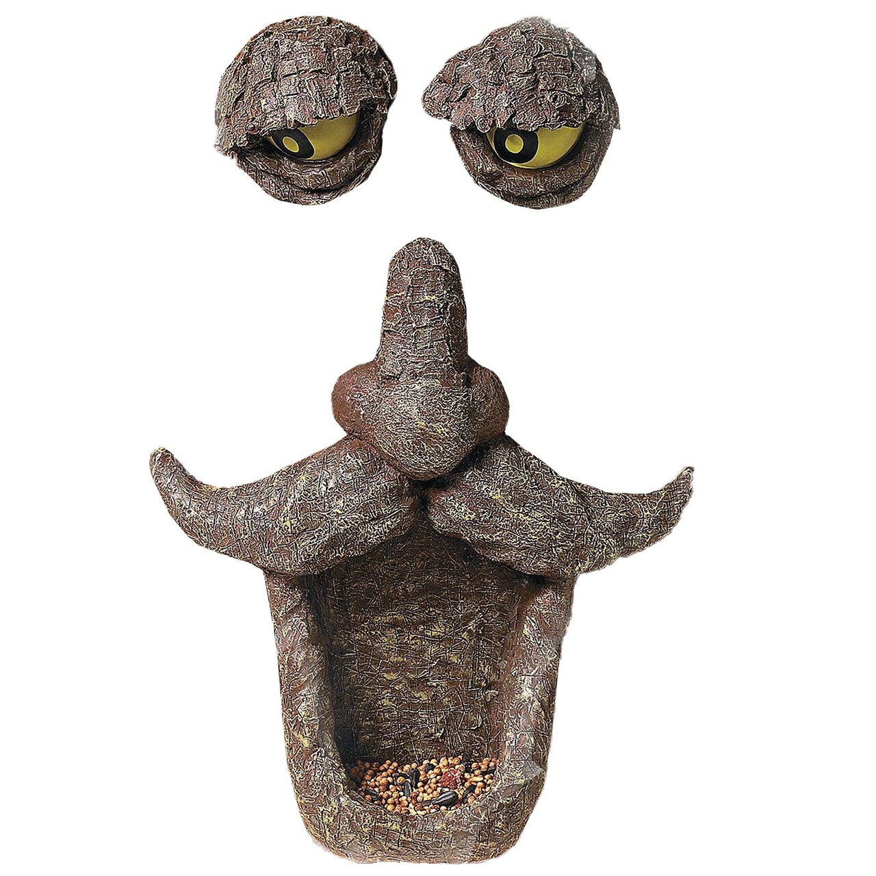Ornativity Tree Face Bird Feeder - Old Man Funny Faces Outdoor Decorative Birdfeeder with Glow in the Dark Eyes for Spooky Garden Décor